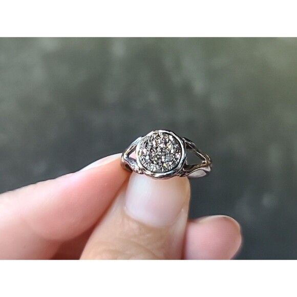 Grace & Heart 925 Sterling Silver Circle Druzzy Solitaire Ring SIZE US 6.25 - Picture 1 of 10